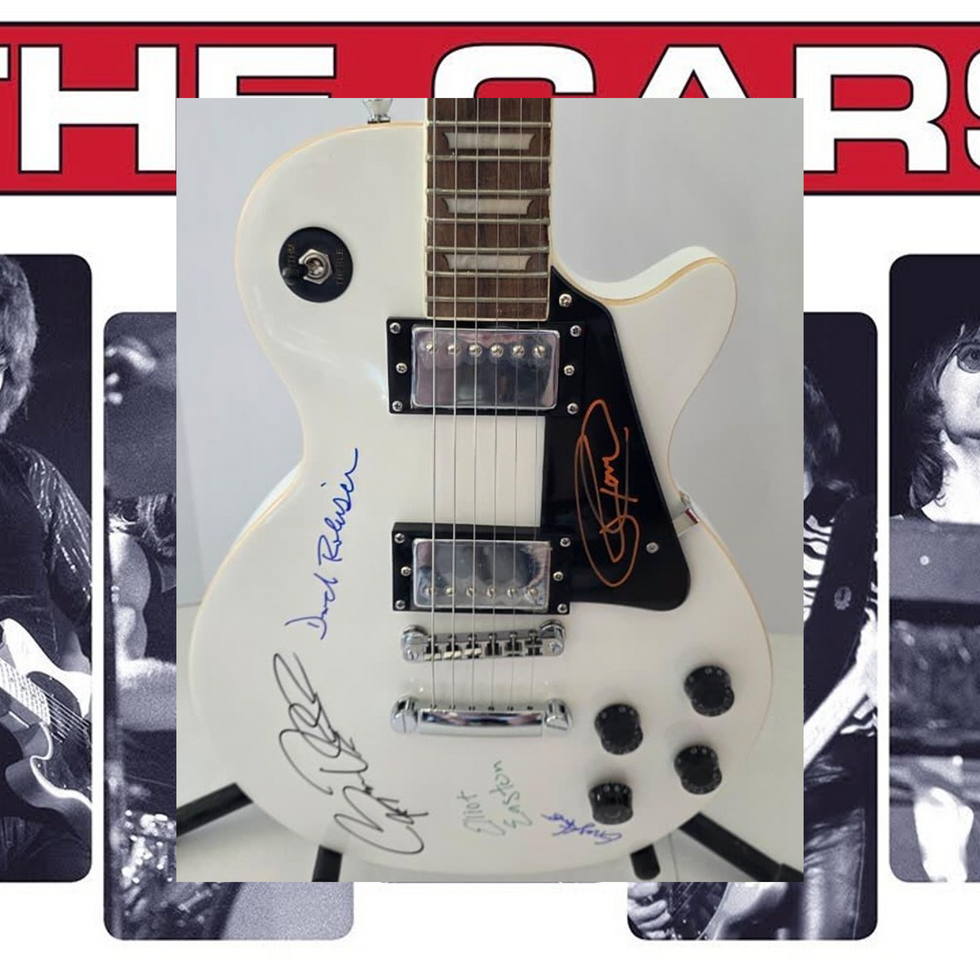 The Cars David Robinson, Ric Ocasek, Greg Hawkes, Benjamin Orr and Elliot Easton vintage white les paul electric guitar signed with photo proof and full provenance & CHAT GPT Authentication analysis - AA0926065 - image 1