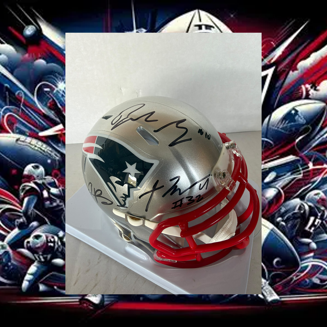 New England Patriots Drake Maye TrevYon Henderson & AJ Brown  mini helmet signed with photo proof full provenance & CHAT GPT Authentication analysis - AA09260241 - image 1