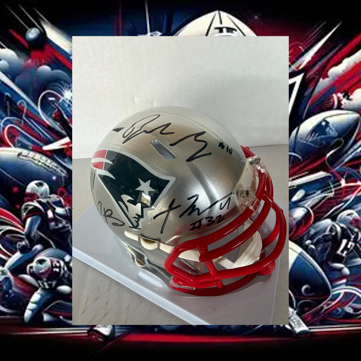 New England Patriots Drake Maye TrevYon Henderson & AJ Brown  mini helmet signed with photo proof full provenance & CHAT GPT Authentication analysis - AA09260241 - image 1