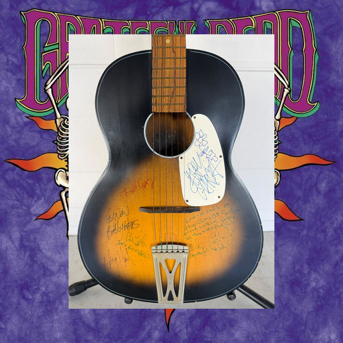 Jerry Garcia with sketch and The Grateful Dead Bob Weir, Mickey Hart, Phil Lesh, Bill Kreutzmann & Tom Constanten 1960's United Acoustic Parlor Acoustic Guitar signed with full provenance & CHAT GPT Authentication analysis