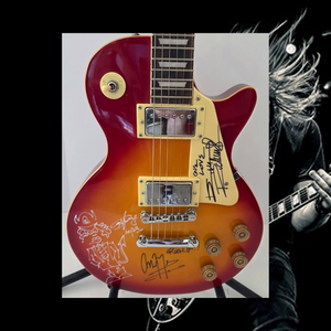 Keith Richards, Angus Young and Jimmy Page vintage cherry les paul electric guitar signed with photo proof and full provenance & CHAT GPT Authentication analysis