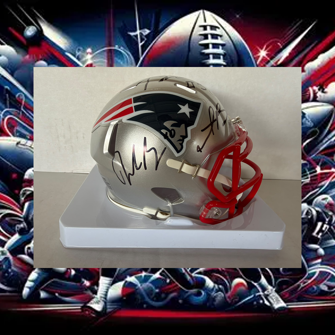 New England Patriots Drake Maye TrevYon Henderson & AJ Brown mini helmet signed with photo proof full provenance & CHAT GPT Authentication analysis - AA09260240 - image 1