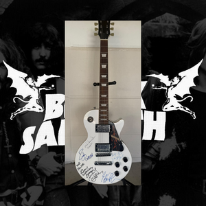 Black Sabbath Ozzy Osbourne Bill Ward Tony Iommi Geezer Butler Ronnie James Dio Vinny Appice white les paul electric guitar signed with photo proof and full provenance & CHAT GPT Authentication analysis