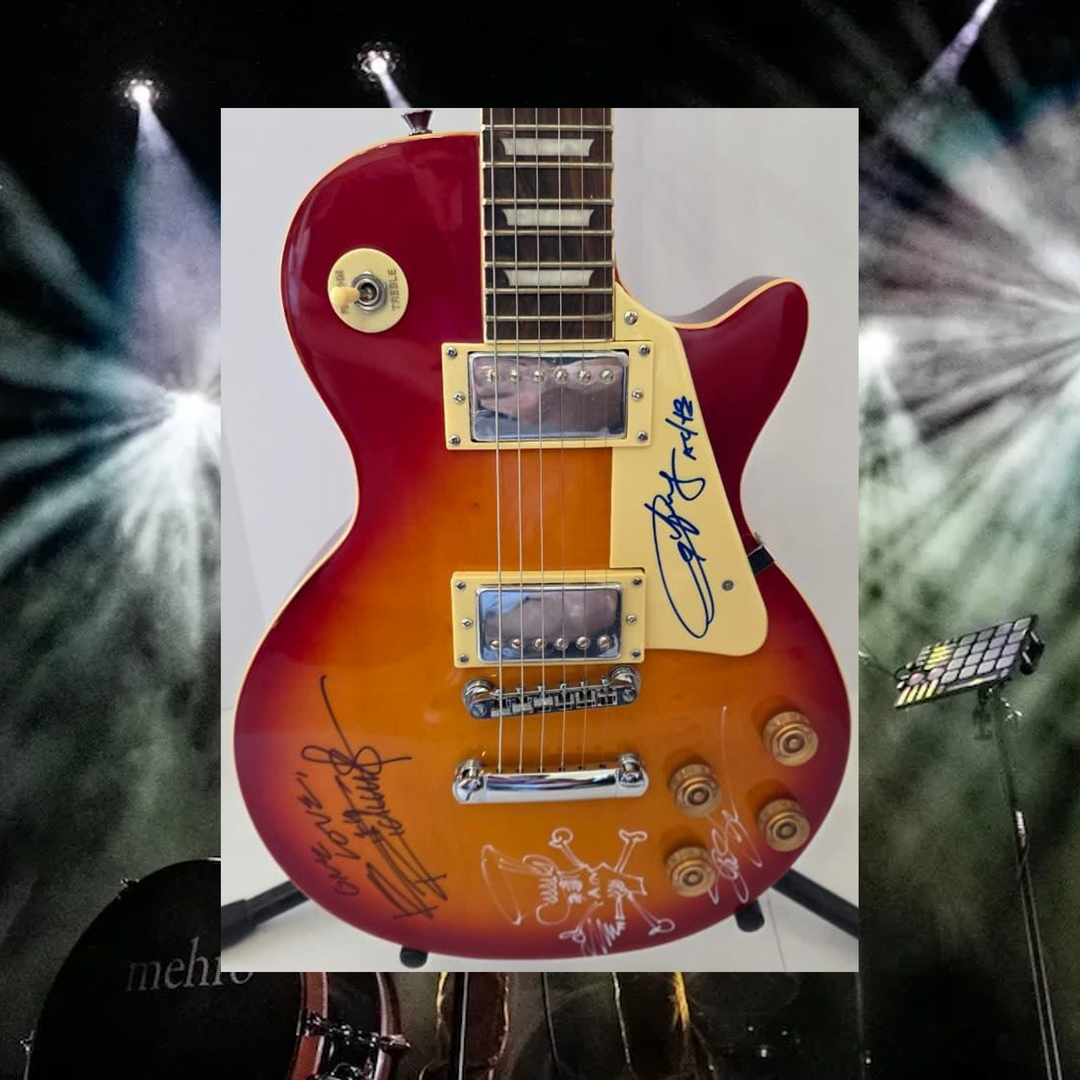 Slash with sketch, Angus Young and Keith Richards vintage Cherry les paul electric guitar signed with photo proof and full provenance & CHAT GPT Authentication analysis - AA0926080 - image 1