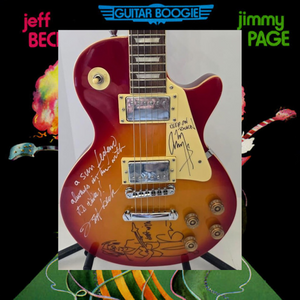 Jeff Beck (inscribed) Eric Clapton (sketch), Jimmy Page (Inscribed)  vintage Cherry les paul electric guitar signed with photo proof and full provenance & CHAT GPT Authentication analysis