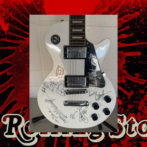 Rolling Stones Mick Jagger, Keith Richards, Bill Wyman, Charlie Watts & Ronnie Wood white les paul electric guitar signed with photo proof and full provenance & CHAT GPT Authentication analysis