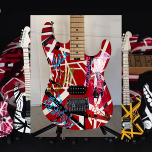 EVH Eddie Van Halen Alex Van Halen, David Lee Roth, Michael Anthony,  Sammy Hagar Stratocater Stripe Series electric guitar signed with full certification, AI verification analysis & photo proof