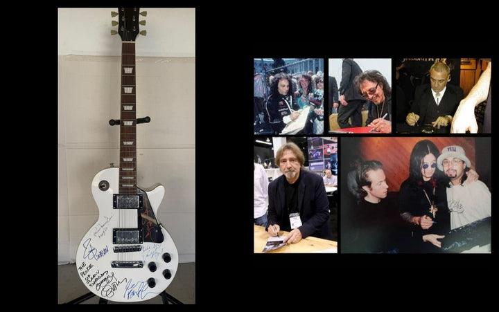 Black Sabbath Ozzy Osbourne Bill Ward Tony Iommi Geezer Butler Ronnie James Dio Vinny Appice white les paul electric guitar signed with photo proof and full provenance & CHAT GPT Authentication analysis - AA09260253 - image 10
