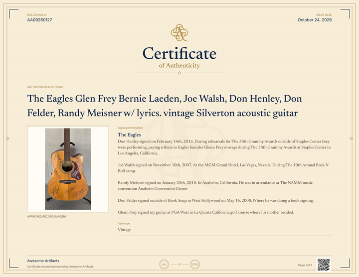 The Eagles Glen Frey Bernie Laeden, Joe Walsh, Don Henley, Don Felder, Randy Meisner w/ lyrics. vintage Silverton acoustic guitar - AA09260127 - image 10