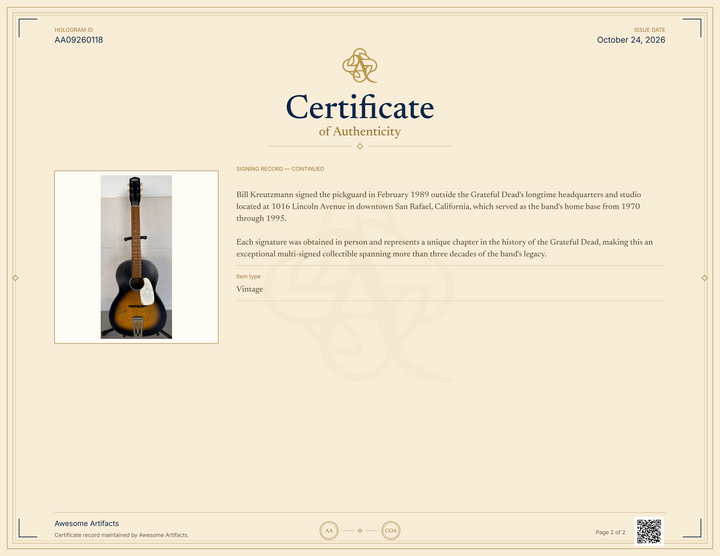 Jerry Garcia with sketch and The Grateful Dead Bob Weir, Mickey Hart, Phil Lesh, Bill Kreutzmann & Tom Constanten 1960's United Acoustic Parlor Acoustic Guitar signed with full provenance & CHAT GPT Authentication analysis - AA09260118 - image 10