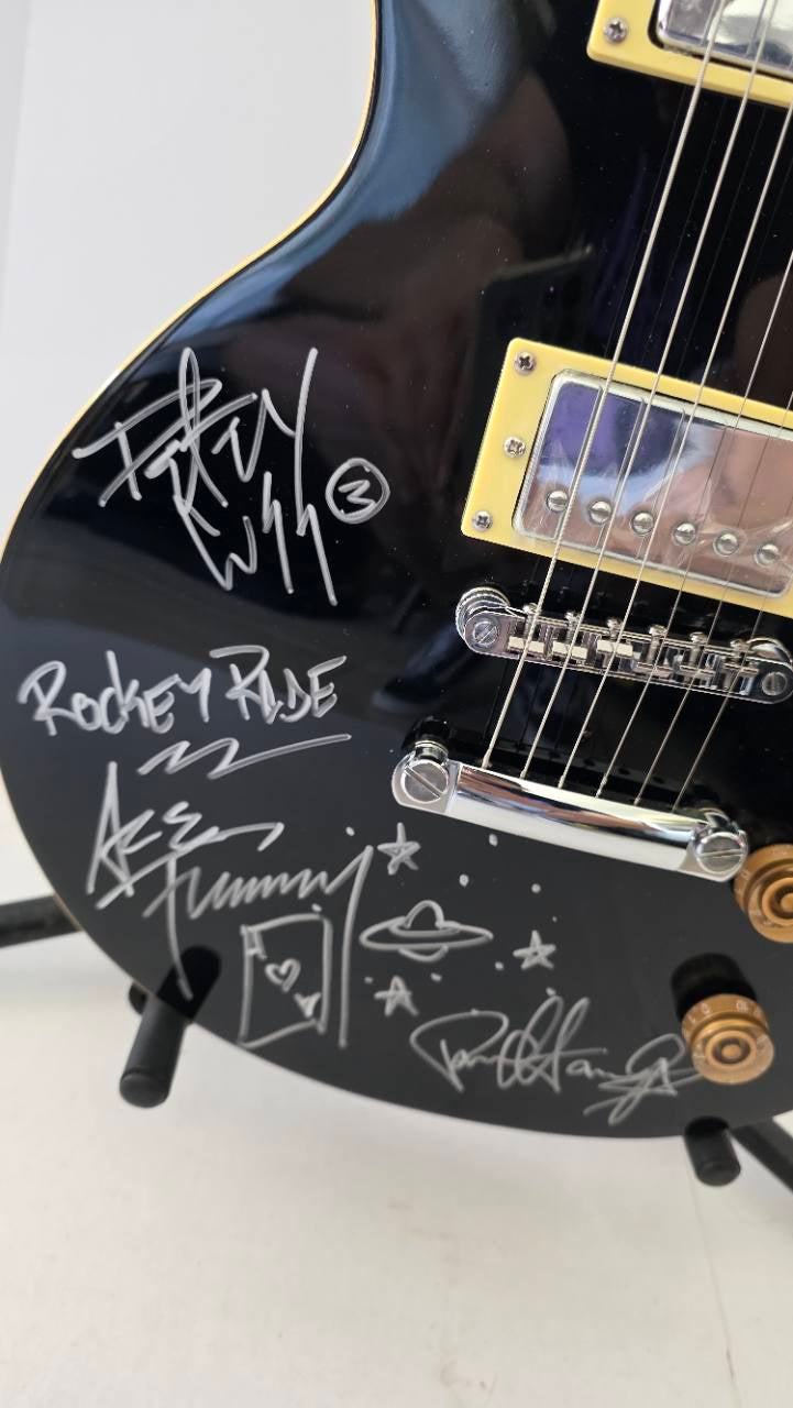 Kiss Gene Simmons, Peter Criss, Paul Stanley and Ace Frehley vintage black full size Glen Burton Les Paul-style electric guitar with sketches signed with proof and full provenance & CHAT GPT Authentication analysis - AA0926075 - image 2