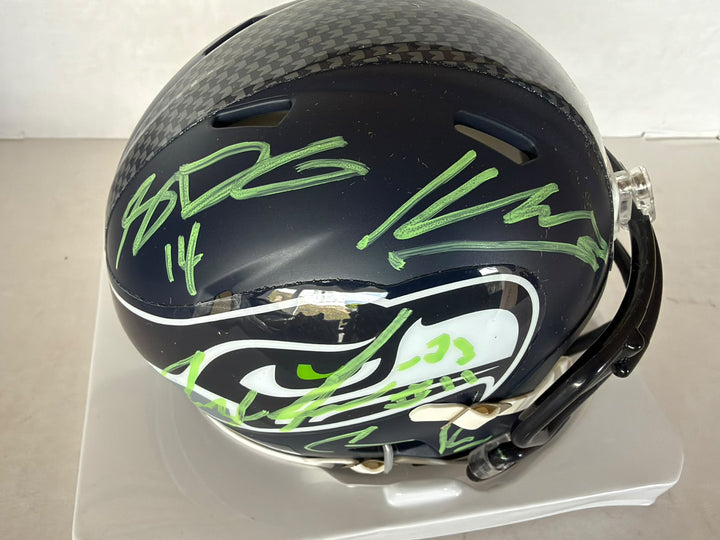 Seattle Seahawks Keneth Walker 111, Sam Darnold, Jaxson Smith- Njigba, Cooper Kupp Riddell mini helmet signed with photo proof full provenance & CHAT GPT Authentication analysis - AA09260236 - image 2