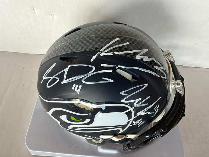 Seattle Seahawks Keneth Walker 111, Sam Darnold, Jaxson Smith- Njigba, Cooper Kupp Riddell mini helmet signed with photo proof full provenance & CHAT GPT Authentication analysis - AA09260237 - image 2