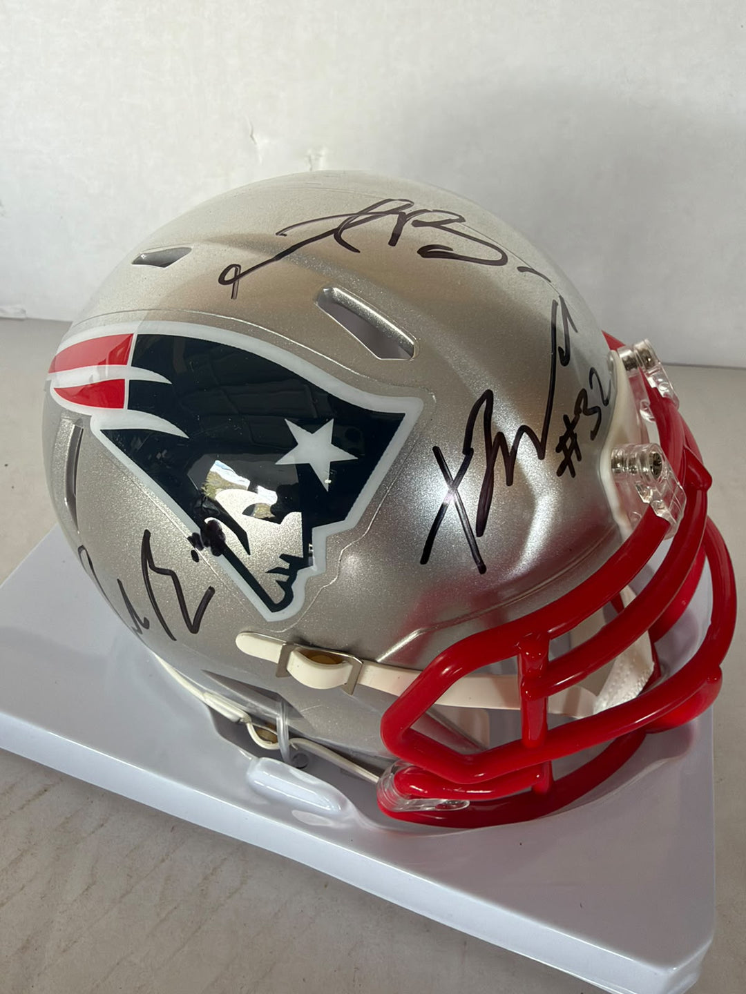 New England Patriots Drake Maye TrevYon Henderson & AJ Brown  mini helmet signed with photo proof full provenance & CHAT GPT Authentication analysis - AA09260242 - image 2