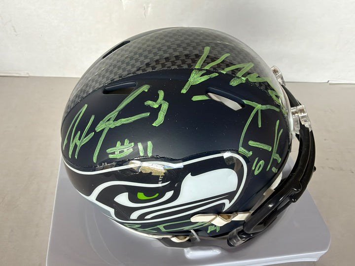 Seattle Seahawks Keneth Walker 111, Sam Darnold, Jaxson Smith- Njigba, Cooper Kupp Riddell mini helmet signed with photo proof full provenance & CHAT GPT Authentication analysis - AA09260235 - image 2