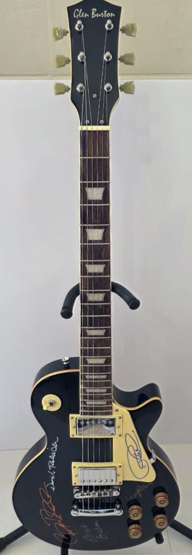 The Cars David Robinson, Ric Ocasek, Greg Hawkes, Benjamin Orr and Elliot Easton vintage black les paul electric guitar signed with photo proof and full provenance & CHAT GPT Authentication analysis - AA0926066 - image 2