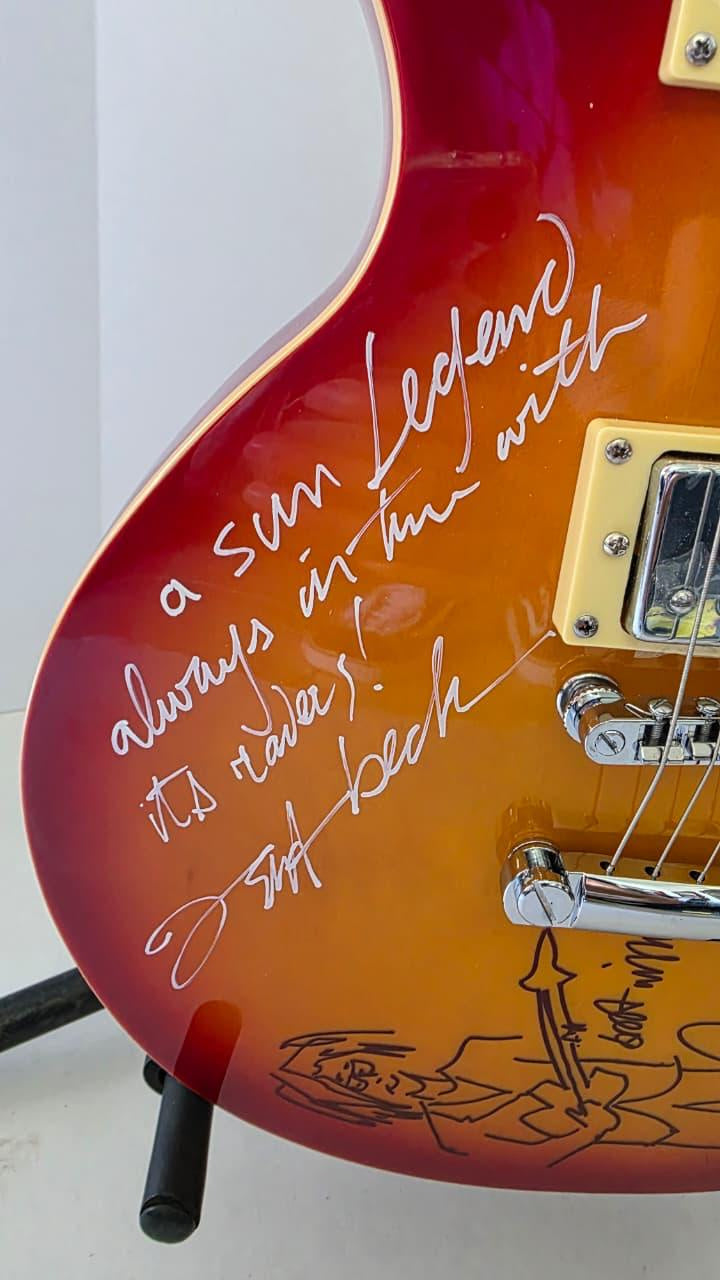 Jeff Beck (inscribed) Eric Clapton (sketch), Jimmy Page (Inscribed)  vintage Cherry les paul electric guitar signed with photo proof and full provenance & CHAT GPT Authentication analysis - AA0926089 - image 3