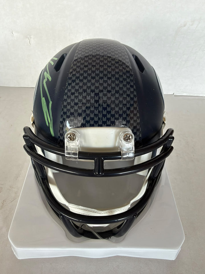Seattle Seahawks Keneth Walker 111, Sam Darnold, Jaxson Smith- Njigba, Cooper Kupp Riddell mini helmet signed with photo proof full provenance & CHAT GPT Authentication analysis - AA09260236 - image 3