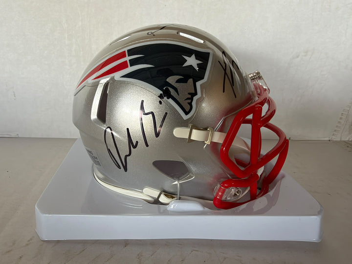 New England Patriots Drake Maye TrevYon Henderson & AJ Brown  mini helmet signed with photo proof full provenance & CHAT GPT Authentication analysis - AA09260242 - image 3