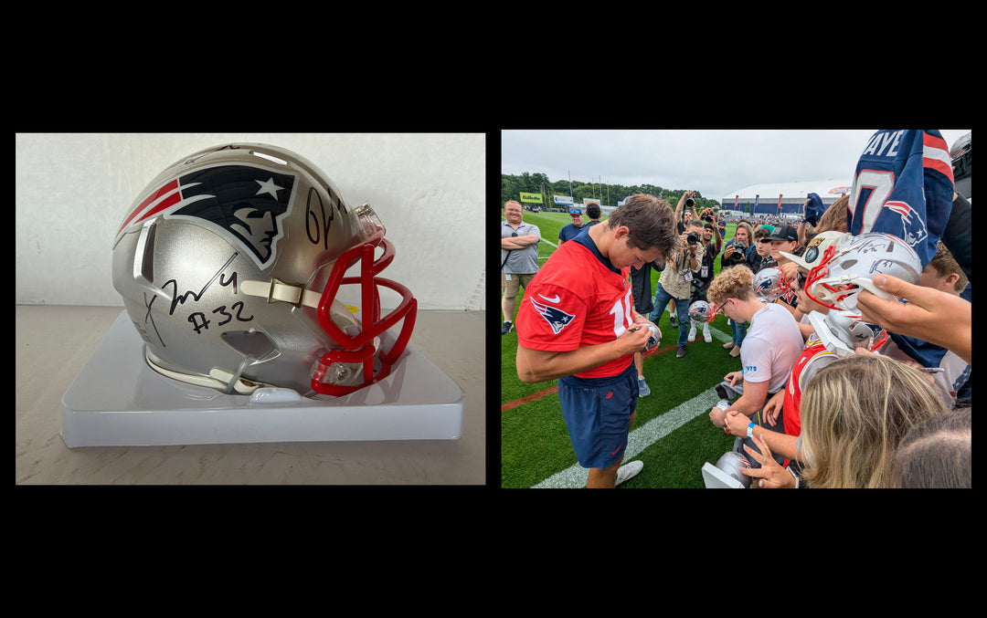 New England Patriots Drake Maye TrevYon Henderson & AJ Brown  mini helmet signed with photo proof full provenance & CHAT GPT Authentication analysis - AA09260243 - image 4