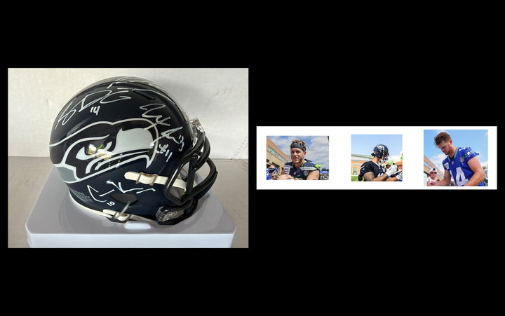 Seattle Seahawks Keneth Walker 111, Sam Darnold, Jaxson Smith- Njigba, Cooper Kupp Riddell mini helmet signed with photo proof full provenance & CHAT GPT Authentication analysis - AA09260237 - image 4