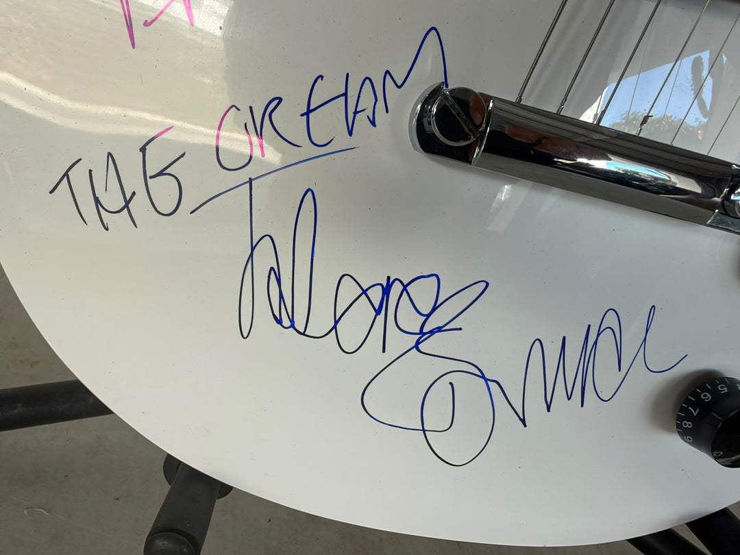 Cream Eric Clapton, Ginger Baker and Jack Bruce vintage white les paul electric guitar signed with photo proof and full provenance & CHAT GPT Authentication analysis - AA09260260 - image 4
