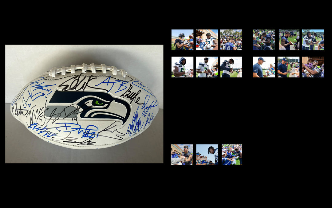 Seattle Seahawks 2025-26 Super Bowl Champs team signed 45 players Sam Darnold, Keneth Walker 111, Jaxson Smith- Njigba. Cooper Kupp full size logo football signed with photo proof full provenance & CHAT GPT Authentication analysis - AA09260234 - image 4