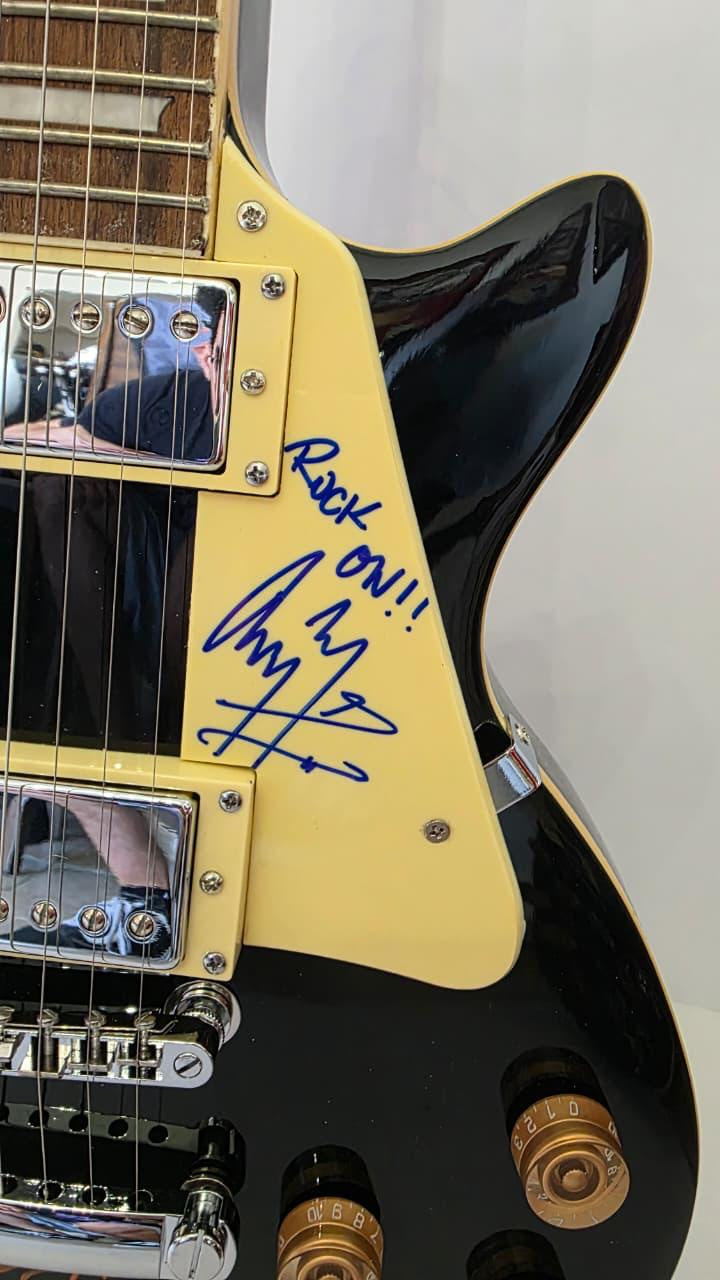 Jimmy Page "Rock On", Angus Young with sketch, Keith Richards vintage Black les paul electric guitar signed with photo proof and full provenance & CHAT GPT Authentication analysis - AA0926086 - image 4