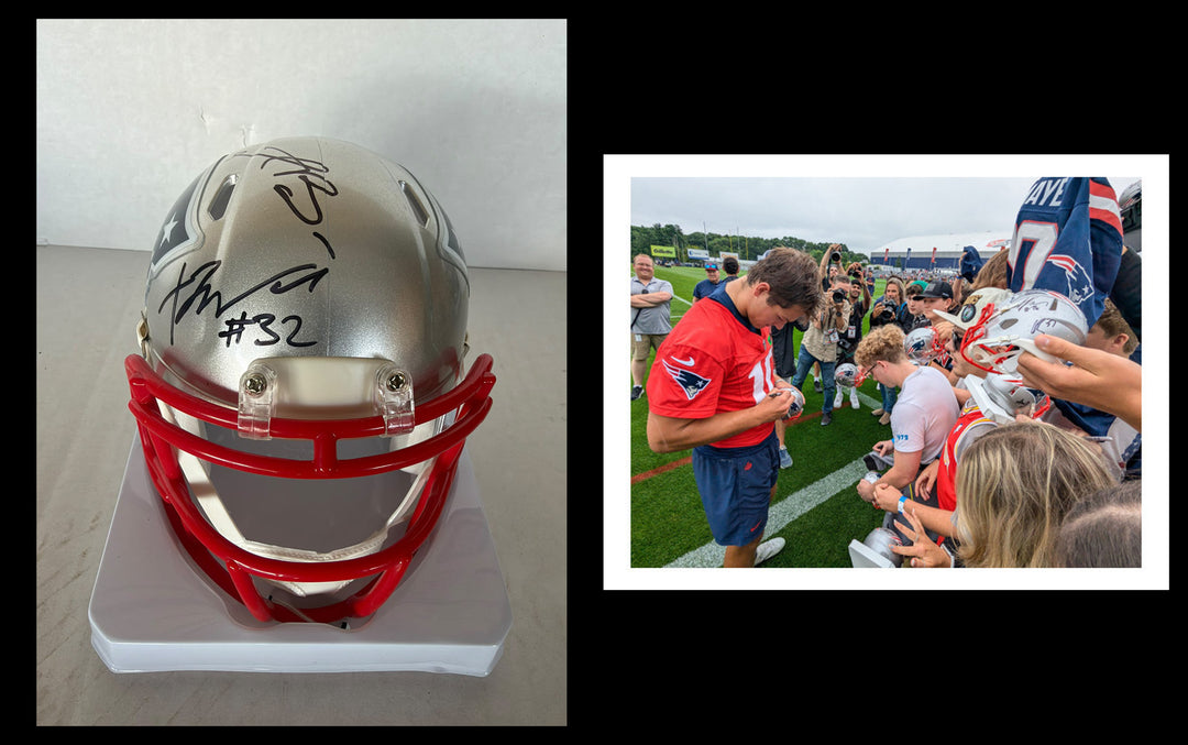 New England Patriots Drake Maye TrevYon Henderson & AJ Brown  mini helmet signed with photo proof full provenance & CHAT GPT Authentication analysis - AA09260242 - image 4