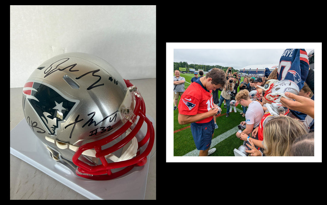 New England Patriots Drake Maye TrevYon Henderson & AJ Brown  mini helmet signed with photo proof full provenance & CHAT GPT Authentication analysis - AA09260241 - image 4
