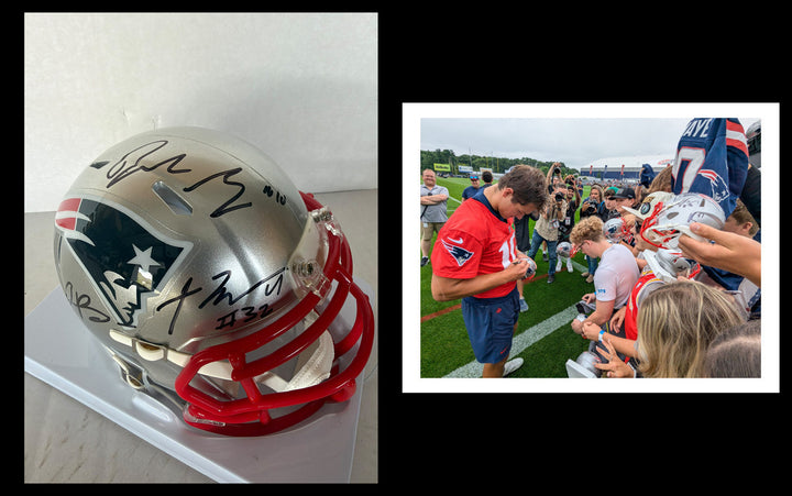 New England Patriots Drake Maye TrevYon Henderson & AJ Brown  mini helmet signed with photo proof full provenance & CHAT GPT Authentication analysis - AA09260241 - image 4
