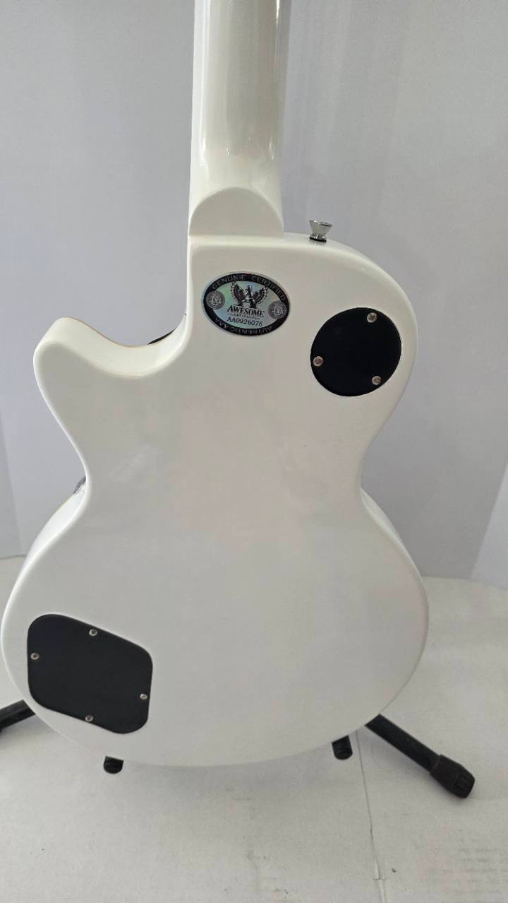 Kiss Gene Simmons, Peter Criss, Paul Stanley and Ace Frehley vintage white full size Glen Burton Les Paul-style electric guitar with inscription signed with proof and full provenance & CHAT GPT Authentication analysis - AA0926076 - image 5