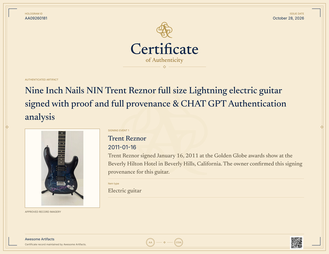 Nine Inch Nails NIN Trent Reznor full size Lightning electric guitar signed with proof and full provenance & CHAT GPT Authentication analysis - AA09260181 - image 6