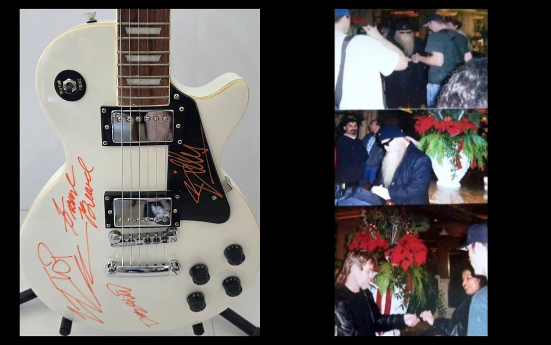 ZZ Top Billy Gibbons, Dusty Hill and Frank Beard vintage white les paul electric guitar signed with photo proof and full provenance & CHAT GPT Authentication analysis - AA0926068 - image 6