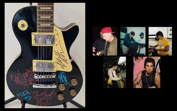 Red Hot Chili Peppers, Anthony Kiedis, Flea, John Frusciante, Chad Smith, Dave Navarro vintage black les paul electric guitar signed with photo proof and full provenance & CHAT GPT Authentication analysis - AA0926081 - image 6