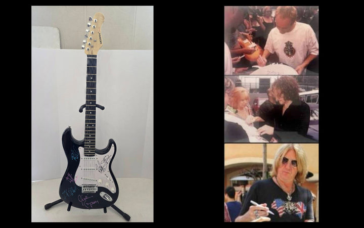 Def Leppard Joe Elliott, Rick Allen, Phil Collen, Vivian Campbell and Rick Savage black Stratocaster full size electric guitar signed with proof and full provenance & CHAT GPT Authentication analysis - AA09260192 - image 6