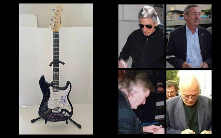 Pink Floyd David Gilmour with sketch, Roger Waters, Richard Wright and Nick Mason with sketch black Stratocaster full size electric guitar signed with proof and full provenance & CHAT GPT Authentication analysis - AA09260190 - image 6