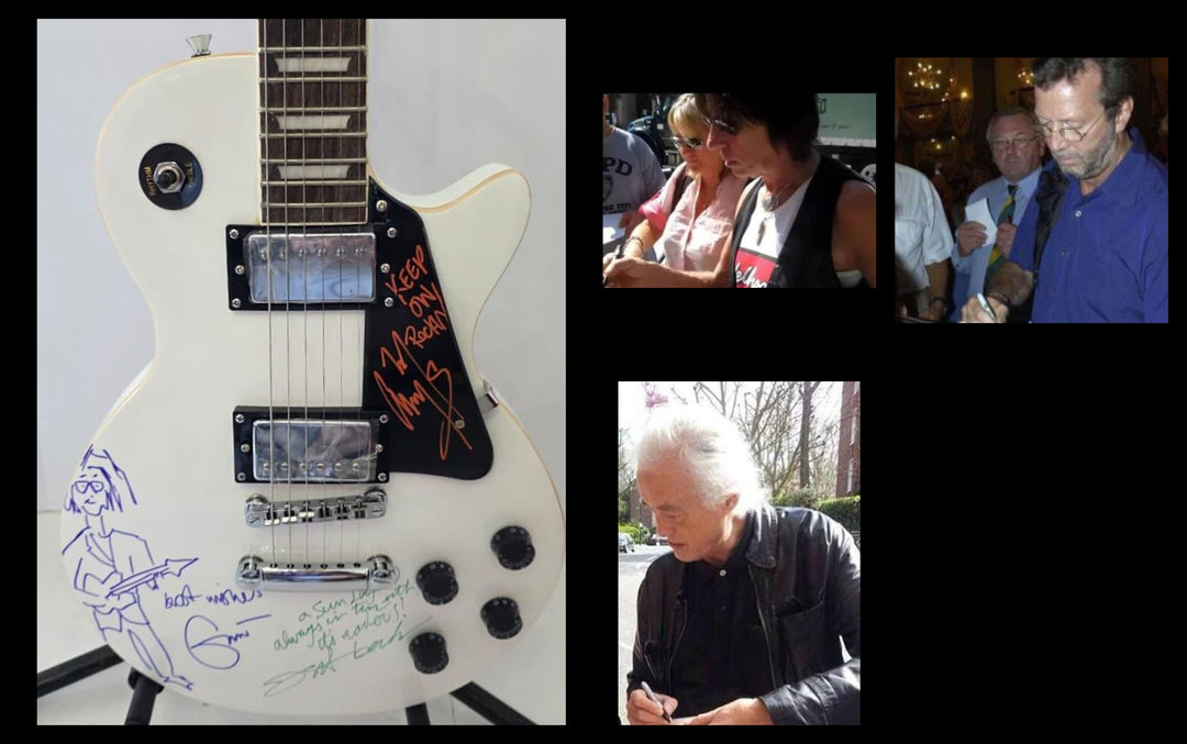 Eric Clapton (sketch), Jimmy Page (Inscribed), Jeff Beck (inscribed) vintage White les paul electric guitar signed with photo proof and full provenance & CHAT GPT Authentication analysis - AA0926083 - image 7