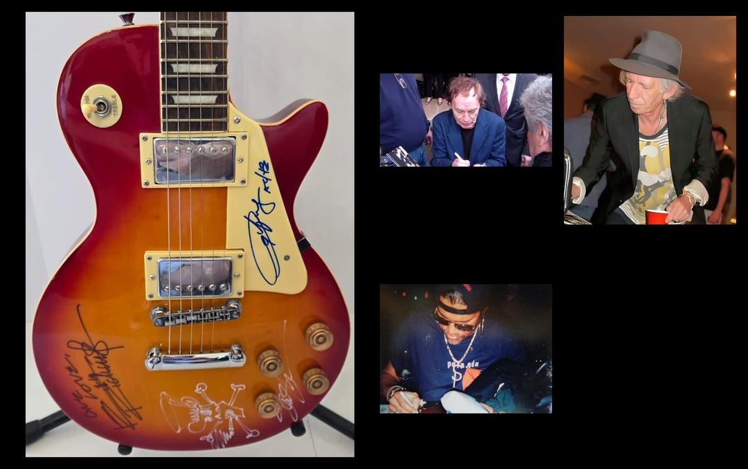 Slash with sketch, Angus Young and Keith Richards vintage Cherry les paul electric guitar signed with photo proof and full provenance & CHAT GPT Authentication analysis - AA0926080 - image 7
