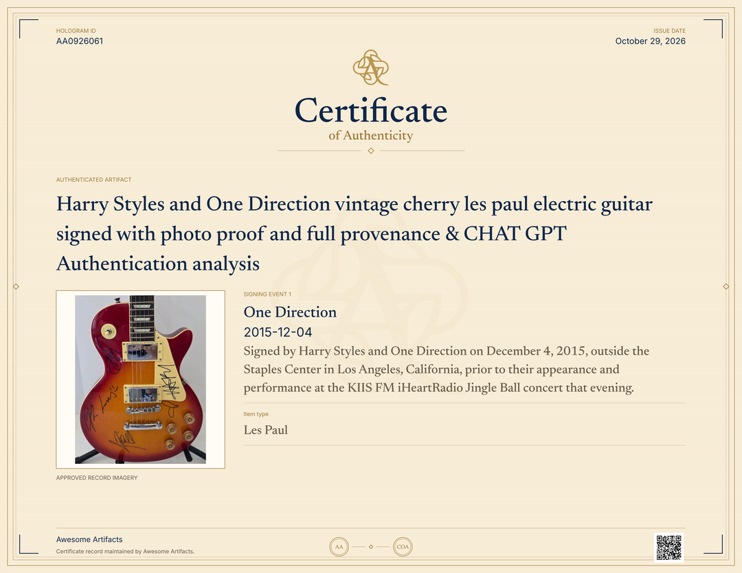 Harry Styles and One Direction vintage cherry les paul electric guitar signed with photo proof and full provenance & CHAT GPT Authentication analysis - AA0926061 - image 7