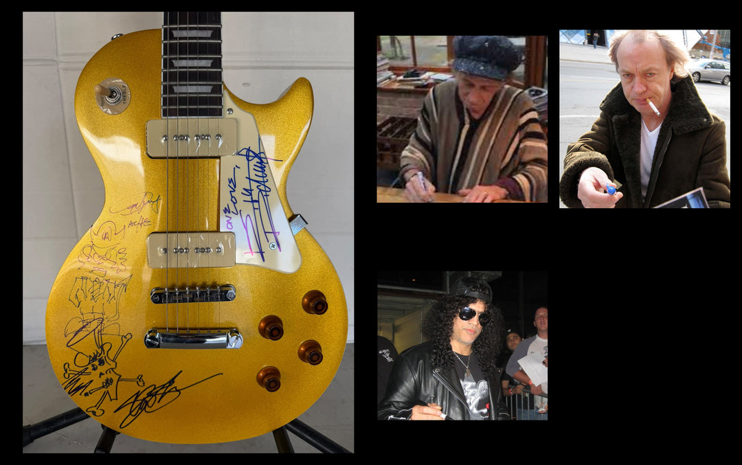 Angus Young Slash Keith Richards vintage gold les paul electric guitar signed with photo proof and full provenance & CHAT GPT Authentication analysis - AA09260248 - image 7