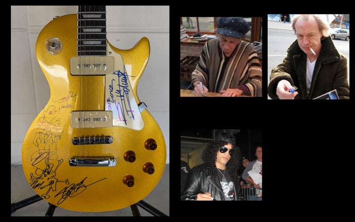 Angus Young Slash Keith Richards vintage gold les paul electric guitar signed with photo proof and full provenance & CHAT GPT Authentication analysis - AA09260248 - image 7