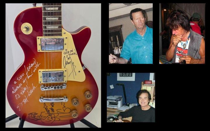 Jeff Beck (inscribed) Eric Clapton (sketch), Jimmy Page (Inscribed)  vintage Cherry les paul electric guitar signed with photo proof and full provenance & CHAT GPT Authentication analysis - AA0926089 - image 7