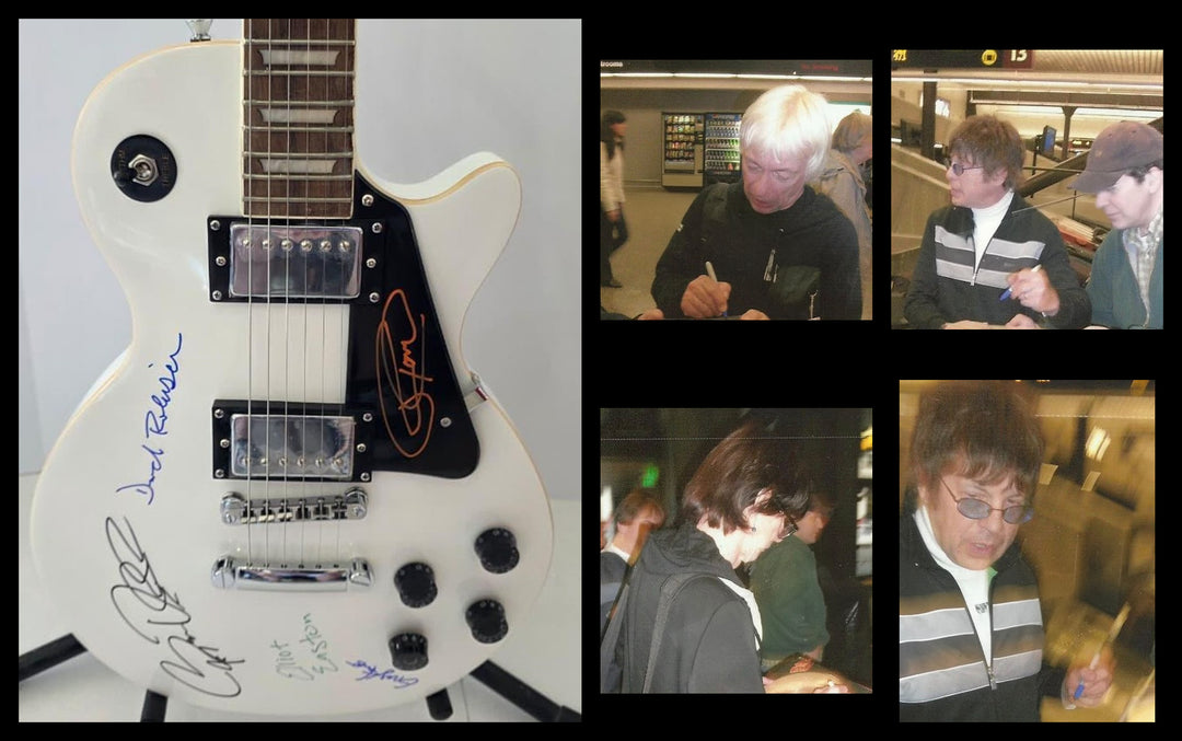 The Cars David Robinson, Ric Ocasek, Greg Hawkes, Benjamin Orr and Elliot Easton vintage white les paul electric guitar signed with photo proof and full provenance & CHAT GPT Authentication analysis - AA0926065 - image 7