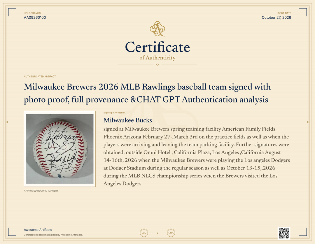 Milwaukee Brewers 2026 MLB Rawlings baseball team signed with photo proof, full provenance &CHAT GPT Authentication analysis - AA09260100 - image 7