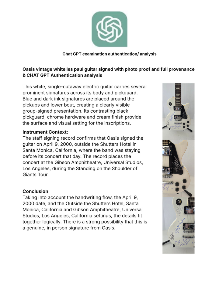 Oasis vintage white les paul guitar signed with photo proof and full provenance & CHAT GPT Authentication analysis - AA0926071 - image 8
