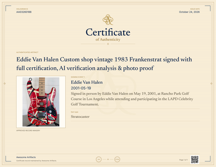 Eddie Van Halen Custom shop vintage 1983 Frankenstrat signed with full certification, AI verification analysis & photo proof - AA03260188 - image 8