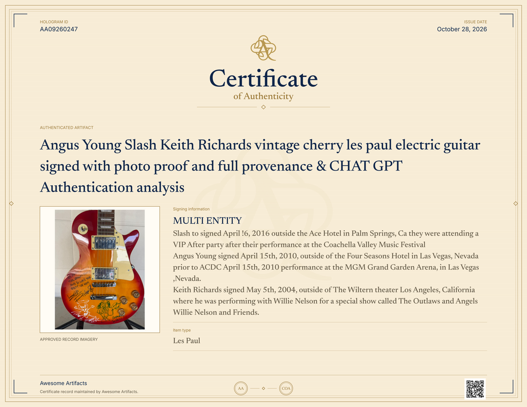 Angus Young Slash Keith Richards vintage cherry les paul electric guitar signed with photo proof and full provenance & CHAT GPT Authentication analysis - AA09260247 - image 8