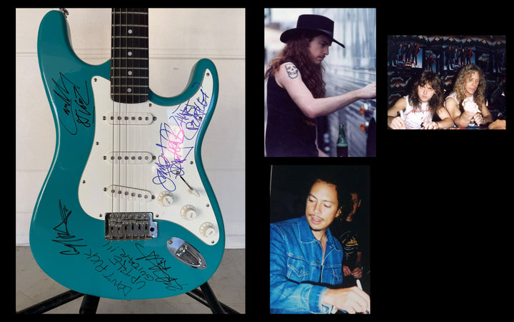 Metallica James Hetfield, Cliff Burton, Lars Ulrich, Kirtk Hammett 1980's Hondo Electric Guitar H-760 Sea Foam Green signed with full certification, AI verification analysis & photo proof - AA092607 - image 8