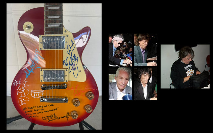 Rolling Stones Mick Jagger, Keith Richards, Bill Wyman, Charlie Watts & Ronnie Wood cherry les paul electric guitar signed with photo proof and full provenance & CHAT GPT Authentication analysis - AA09260246 - image 9